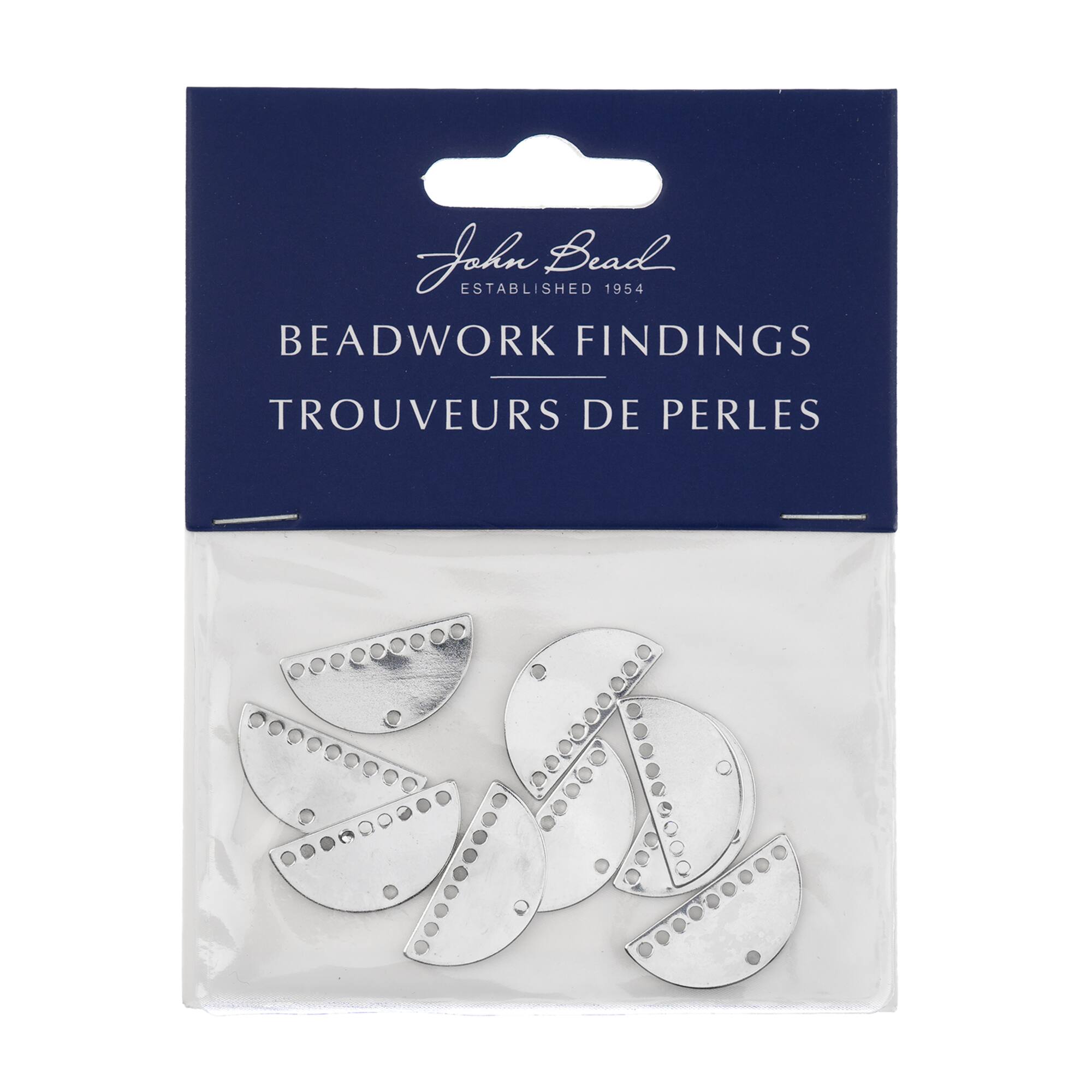 John Bead Silver Half Moon Semicircle with 10 Holes Pendants, 10ct.